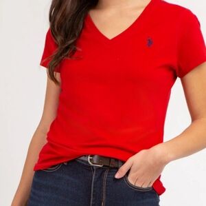 Vintage Ralph Lauren Red V-Neck Tee Shirt T-shirt Women's Size PS 100% Cotton